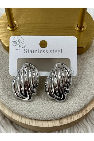 YASİN TOPÇU Steel Silver Design Silver Color Earrings