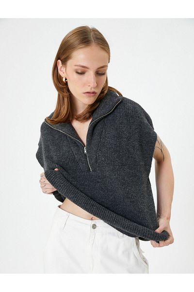 Koton Sweter z dzianiny ze stójką i zamkiem błyskawicznym do połowy