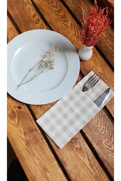 ALTINPAMUK Θήκη μαχαιριού για κουτάλι Gingham 2 τεμαχίων Μπεζ Τραπέζι σερβιρίσματος