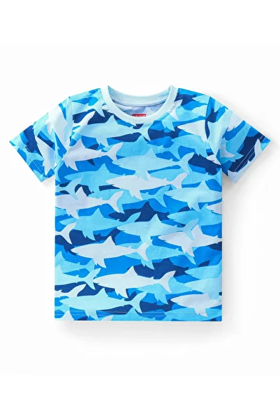 Babyhug Cotton Knit Half Sleeves Sharks Printed Night Suit/Co-ord Set - Blue