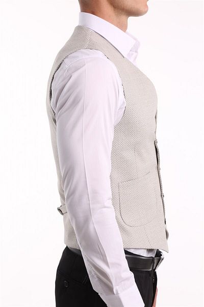 intersivin Men's Cream Slim Fit Lined Buttoned Belted Lycra Single Vest