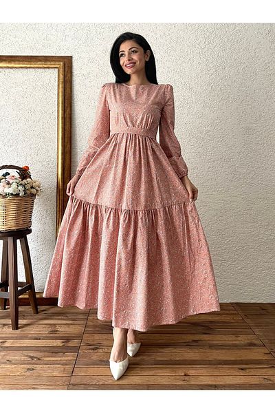 KÜÇÜĞÜM BUTİK Orange Crispy Poplin Hijab Layered Dress
