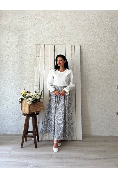 KÜÇÜĞÜM BUTİK Поплінова спідниця-кльош - сіра з ромашками