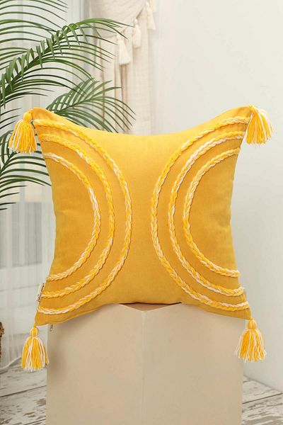 Aisha's Design Bohemian Tasseled Punch Embroidery Throw Pillow Cover - K-117