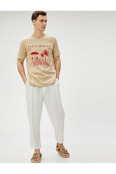 Koton Potištěné tričko Crew Neck Slim Fit Bavlna