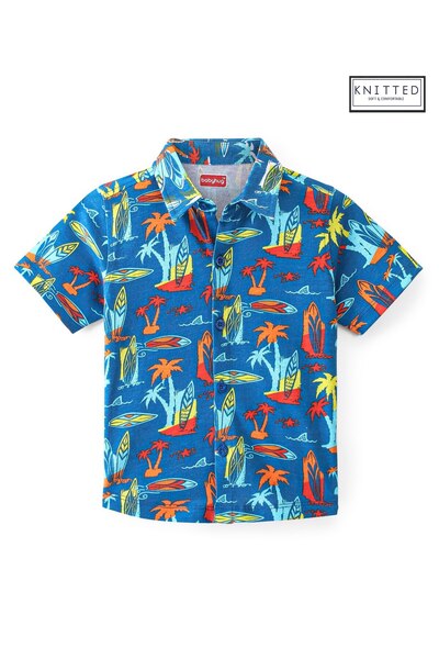 Babyhug 100% Cotton Half Sleeves Shirt Beach Print - Blue
