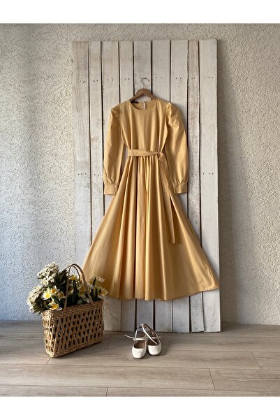 KÜÇÜĞÜM BUTİK Φόρεμα χιτζάμπ ανοιχτό κίτρινο με φουσκωτό ποπλίνα