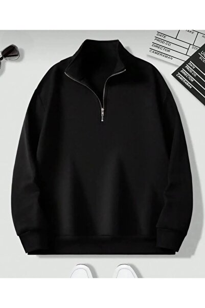 DAXİS Sportwear Company Unisex Dik Yakalı Fermuarlı Oversize Sweatshirt