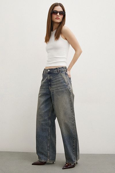 Never more Navy Blue High Waist Baggy Jeans
