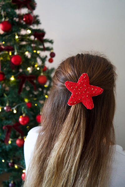 asyakuş Efsarstudio Yılbaşı Koleksiyonu Handmade Punch Kırmızı Yıldız Klips Toka