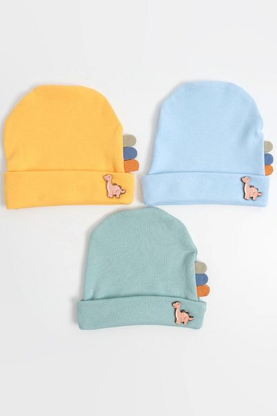 LOGO AKSESUAR Baby Boy Dinosaur Themed 3-Piece Cotton Beret