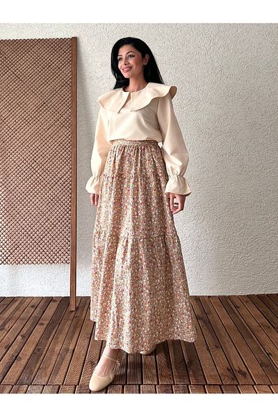 KÜÇÜĞÜM BUTİK Layered Seersucker Skirt - Gray Floral Pattern