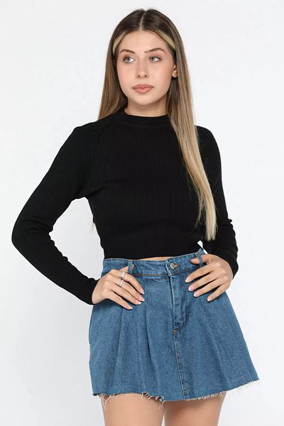 GÜLSELİ Pulover negru din tricotaj cu nervuri