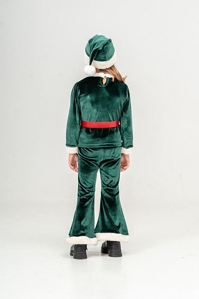 Eray Kids Christmas Themed Santa Girl's Green Velvet Costume with Belt Hat