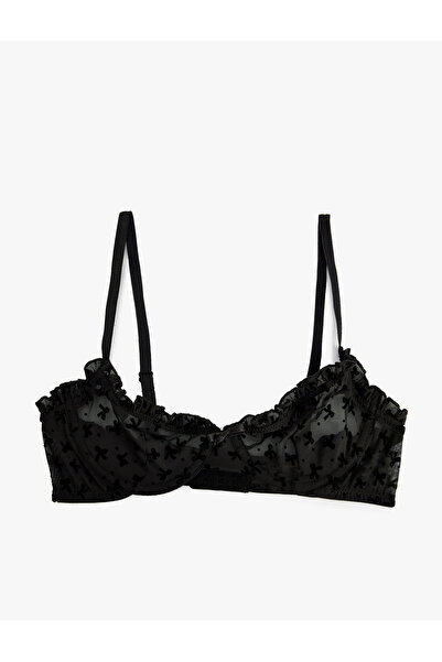 Koton See-Through Ruffled Bow Detail Unpadded Underwire Bra