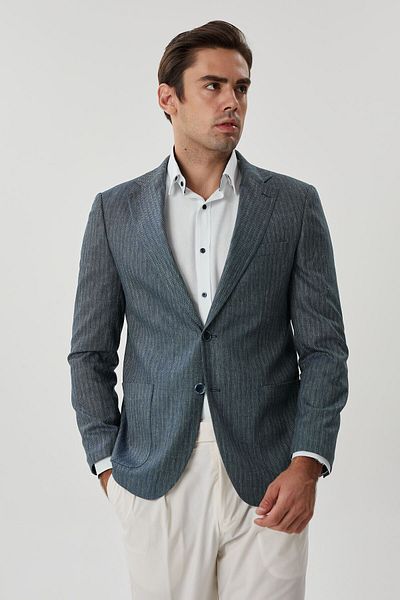 Enzio Garino Cotton Regular Fit White Shirt - Navy Patterned and Hidden Collar