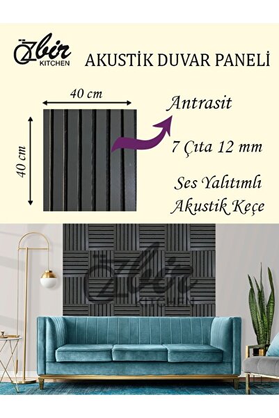 ÖZBİR MOBİLYA Özbir Kıtchen Antrasit Akustik Duvar Paneli 40x40 Ahşap Duvar P...