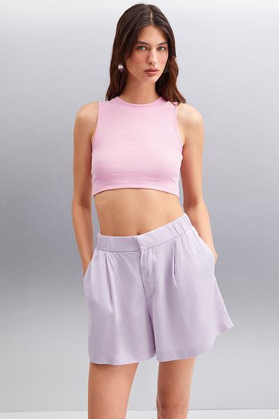 GRIMELANGE Tızıana Damen-Crop-Bluse aus elastischem Twill-Stoff aus Bio-Baumwolle in Rosa