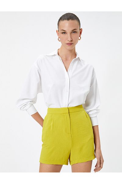 Koton Mini Shorts High Waist Zipped Pocket Detailed Textured