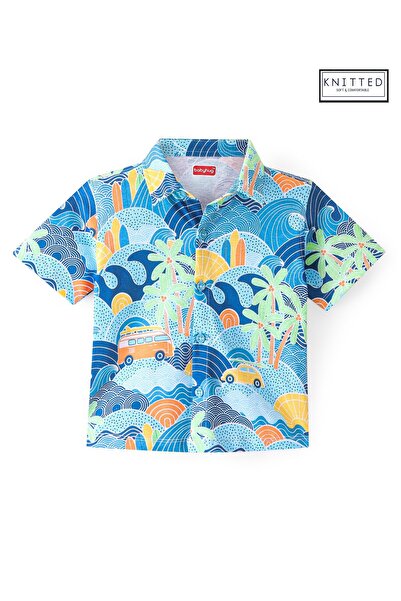 Babyhug Cotton Knit Half Sleeves Regular Collar Shirt Beach Theme Printed - Blue