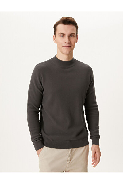 Koton Halber Rollkragenpullover aus strukturierter, langärmliger Baumwolle