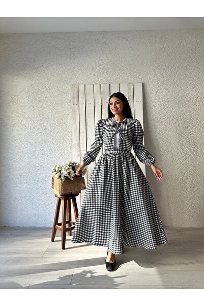KÜÇÜĞÜM BUTİK Black Gingham Skirt-Blouse Double Set (Skirt-Bluz)