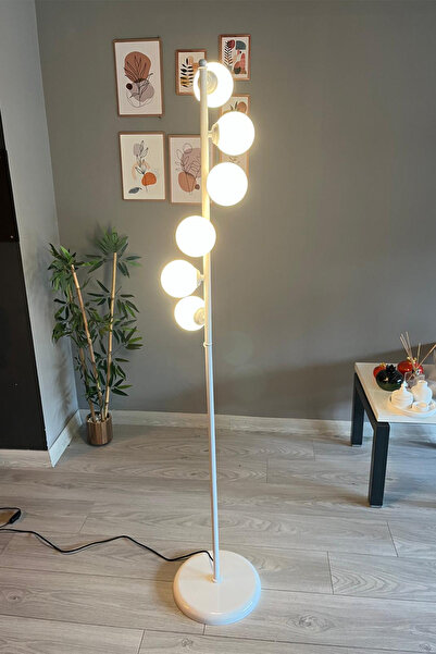 Bamyum Beyaz Lambader Modern Dekoratif Metal Oturma Odası Çalışma Odası Zemin Lambası