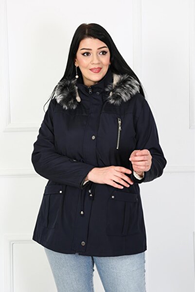 By Alba Collection Жіноче темно-синє пальто з водовідштовхувальним водовідштовхувальним тканиною Bondite великого розміру з кишенями