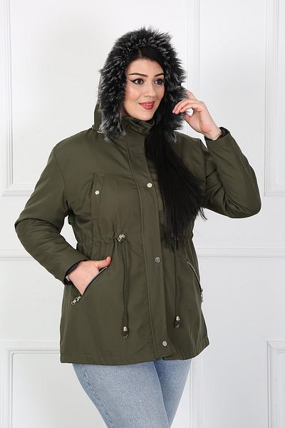 By Alba Collection Γυναικείο παλτό με φερμουάρ Χακί Αδιάβροχο Bondit Fabric Plus Size