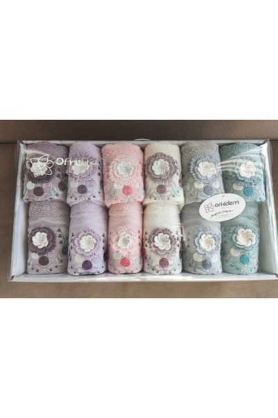 A.Z.H. (set of 12) 6 Pieces of 50x90cm and 6 Pieces of 30x50cm Embroidered 3d Hand-embroidered Curl Towels in Gift Box
