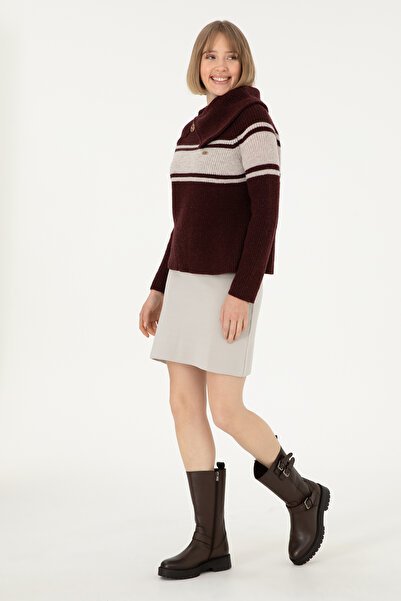 U.S. Polo Assn. Kadın Bordo V Yaka Kazak 50293133-VR014