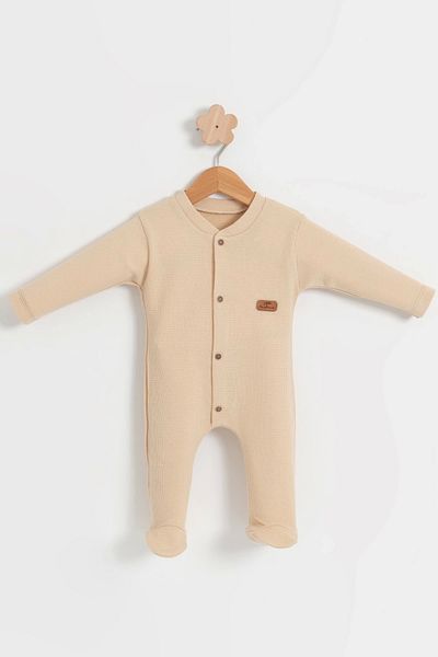 LOGO AKSESUAR Baby Colored Cotton Waffle Fabric Jumpsuit