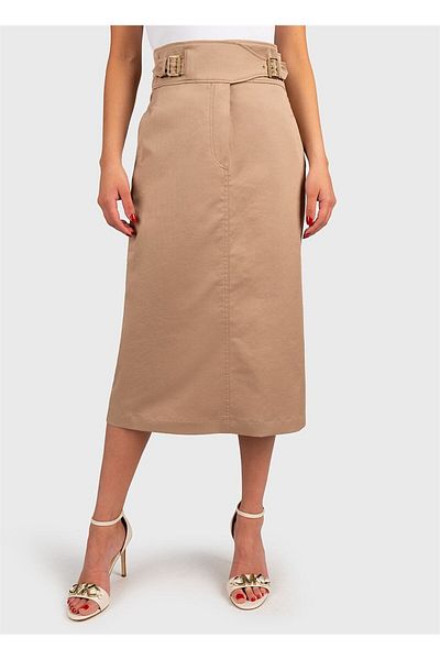 Escada Sport High Waist Belted Midi Length Mink Cotton Skirt