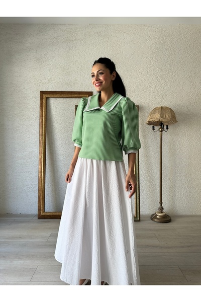 KÜÇÜĞÜM BUTİK Σχέδιο πράσινης ριγέ μπλούζας