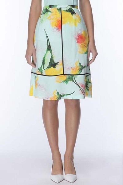 Escada Floral Patterned Zippered Medium Length Flared Skirt