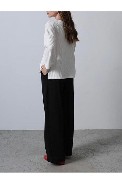 Reyon Women's Black Belt Detail Front Pleated Palazzo Trousers