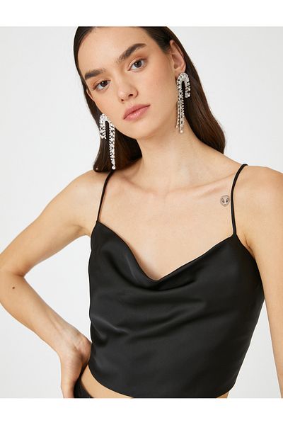 Koton Abendkleidbluse aus Satin mit Trägern und Raffdetail am Rücken