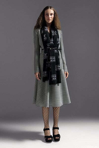 Escada Pleated Line Patterned Midi Length Gray Woolen Flared Skirt