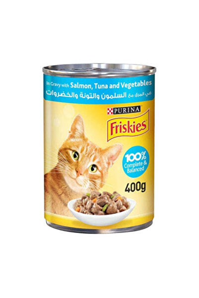 Friskies طعام القطط الرطب بالسلمون والتونة والخضروات في المرق 400 جرام