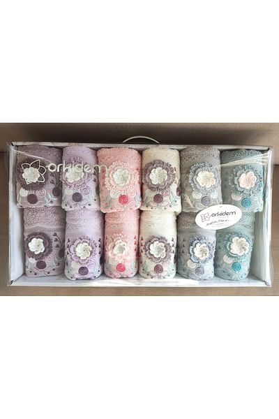 A.Z.H. (set of 12) 6 Pieces of 50x90cm and 6 Pieces of 30x50cm Embroidered 3d Hand-embroidered Curl Towels in Gift Box