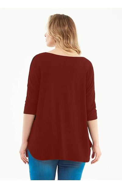 Alesia Women's Burgundy Three Quarter Sleeve Glitter Blouse