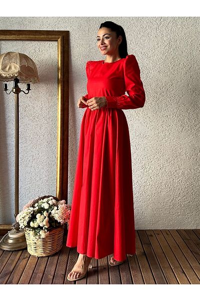 KÜÇÜĞÜM BUTİK Κόκκινο Φόρεμα Hijab Flared Poplin