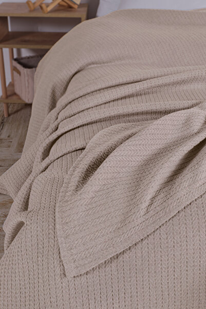 Evim Pamuklu Maya Açık Bej Pike Yatak Örtüsü Çift Kişilik - 200x230 Cm