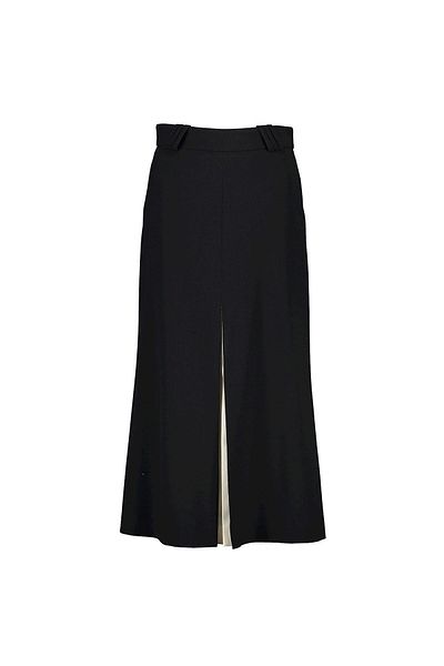 Escada Pleated Slit Long Length Black Wool Skirt