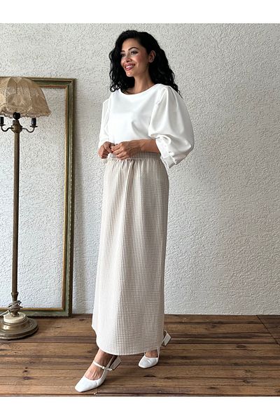 KÜÇÜĞÜM BUTİK Κρεμ ριγέ φούστα
