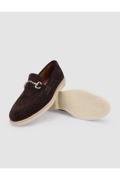 Cabani %100 Hakiki Deri Kahverengi Süet Kadın Loafer