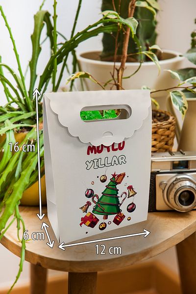 Matbaagraf Hand-Held Cardboard Bag 16 X 12 X 6 Cm, Happy Birthday White - 2 Pieces