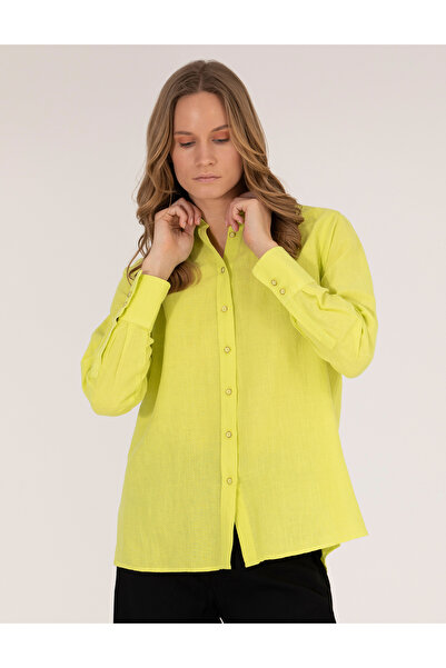 Pierre Cardin Sarı Keten Karışımlı Gömlek 50262568-VR232