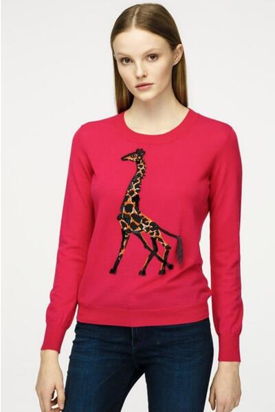 Escada Sport Zürafa Baskılı Bisiklet Yaka Yün Triko Kazak
