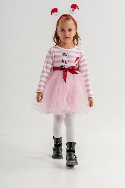 Eray Kids Christmas Themed Santa Claus Printed Striped Pink Tutu Dress with Crown Gift